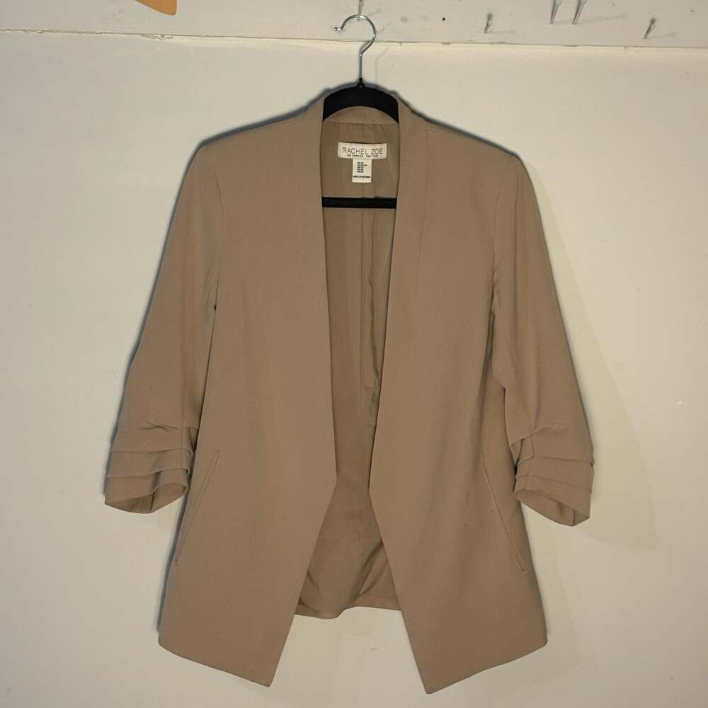 Rachel Zoe Womens Beige Open Front Blazer with Ruched Sleeves 008-0011